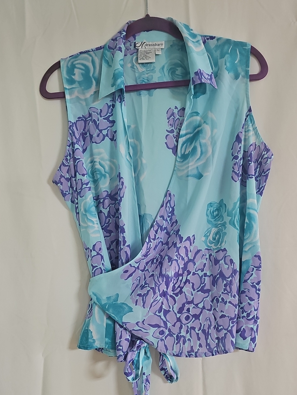 Dressbarn Aqua and Lavender Floral Tie-Front Camisole